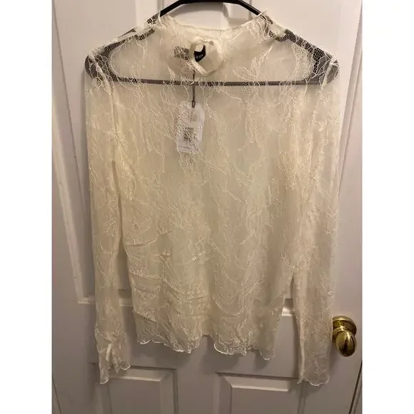Brand New WeWoreWhat Women's Size Medium Ivory White Lace Mock Neck Top - Picture 5 of 7